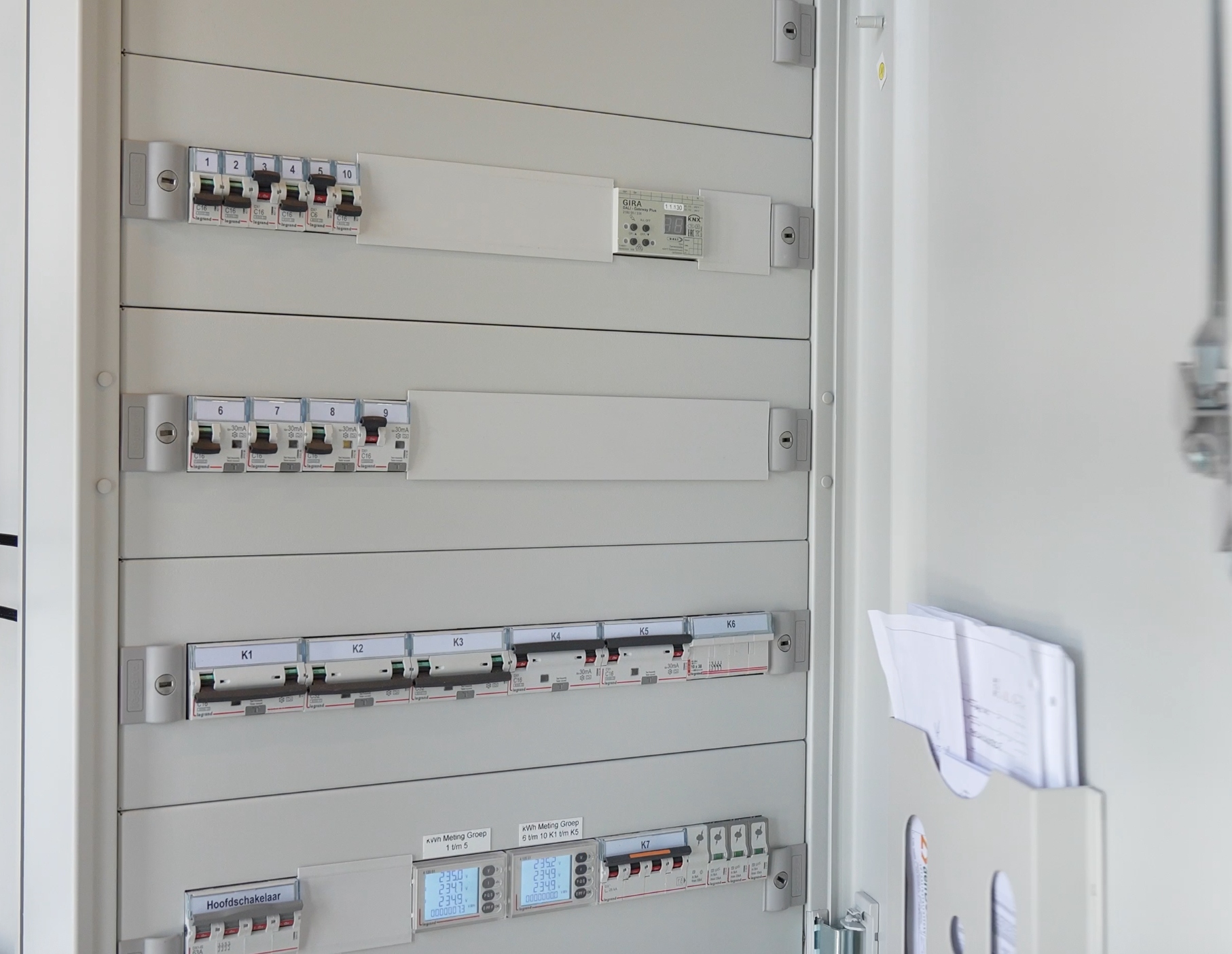 Elektriciteitskast met schakelaars en meters