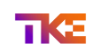 Logo met initialen TKE, paars-oranje kleuren.